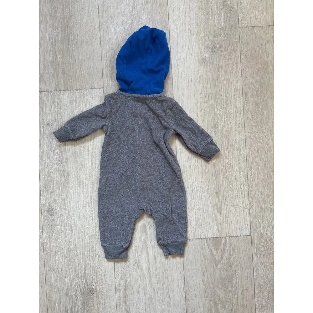 Carter’s Grey & Blue Fuzzy Hooded One Piece, Size 3M
